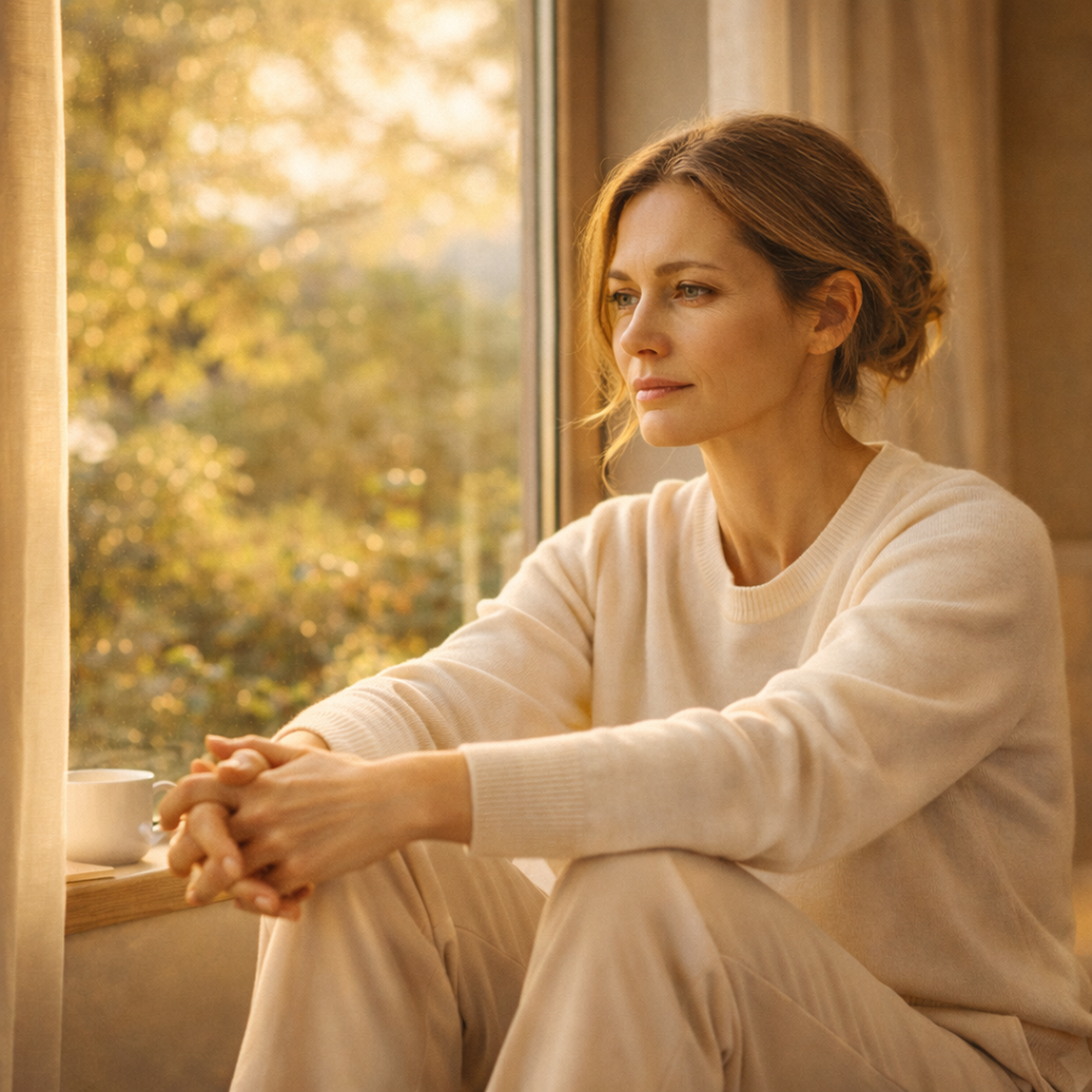 Mulher em momento de ansiedade, estilo Serena